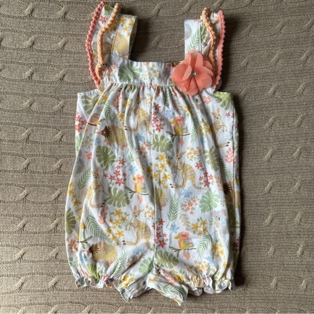 NWOT Goodlad Baby Girl Romper, Tropical Animals, 18 Months
